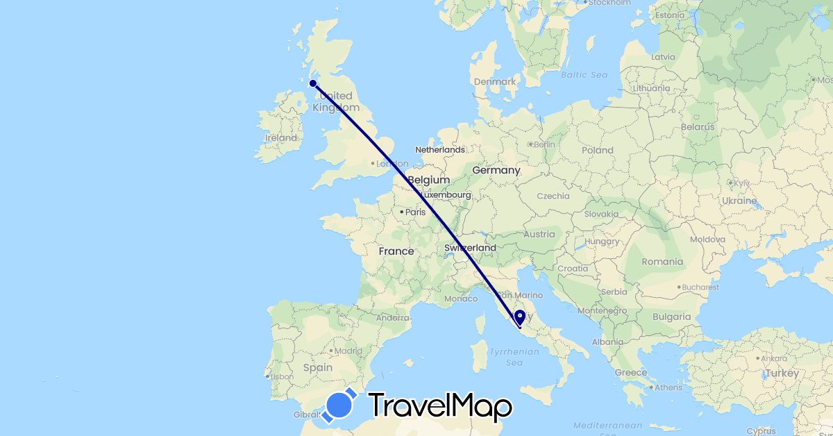 TravelMap itinerary: driving in United Kingdom, Italy (Europe)